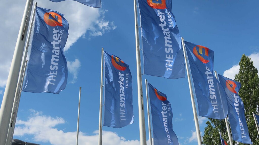 Flags of The Smarter Europe trade fair.